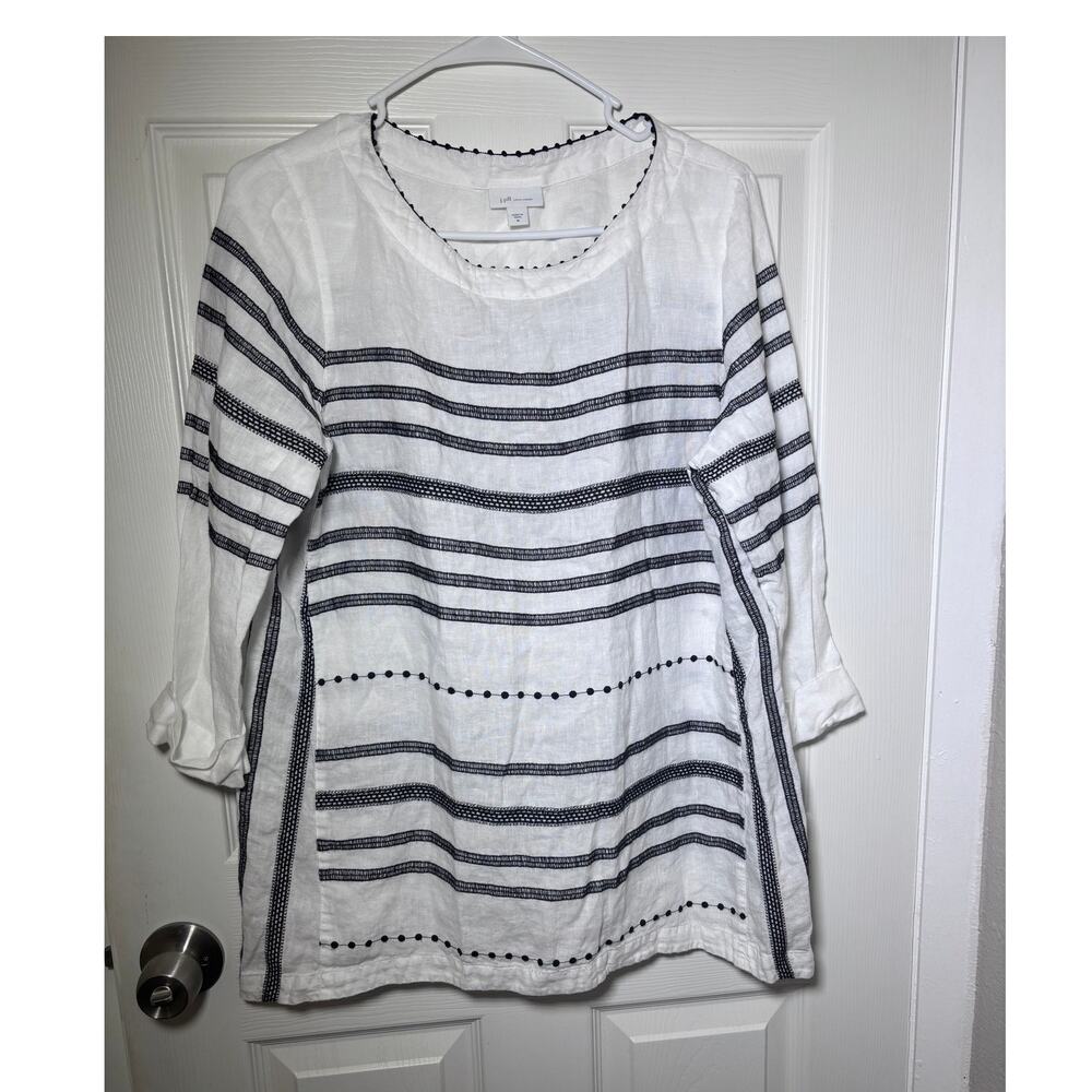 J Jill Love Linen White and Black Tunic Shirt size M